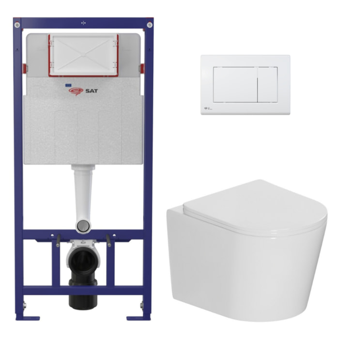 Pack WC bâti-support léger 112 cm ECO 2L Swiss Aqua Technologies + WC suspendu Ceramia + plaque blanc brillant (STECE14WT01-IN)