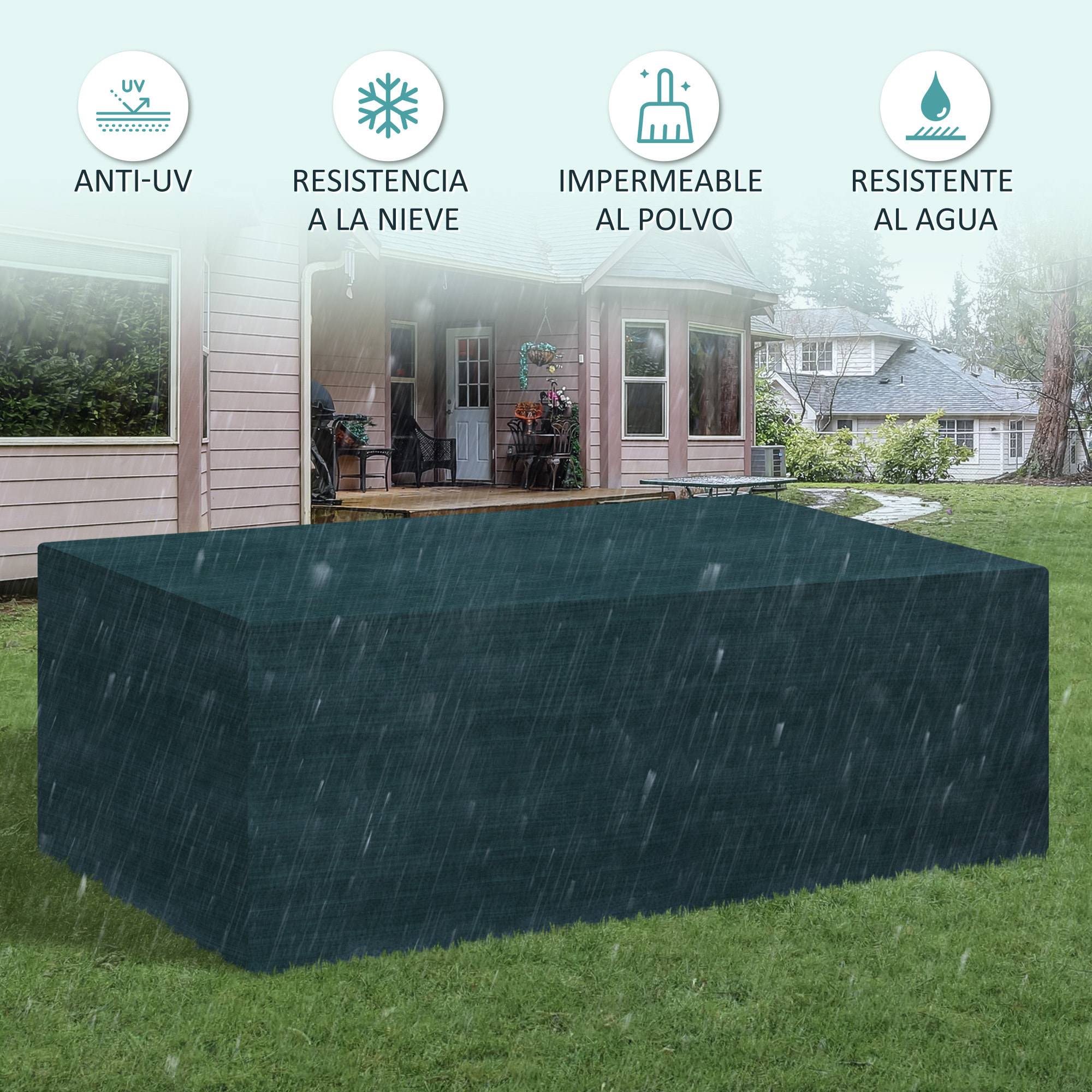 Funda Protectora para Muebles Rectangular Funda de Muebles para Jardín Impermeable Anti-UV Antipolvo para Terraza Balcón 235x190x90 cm Verde