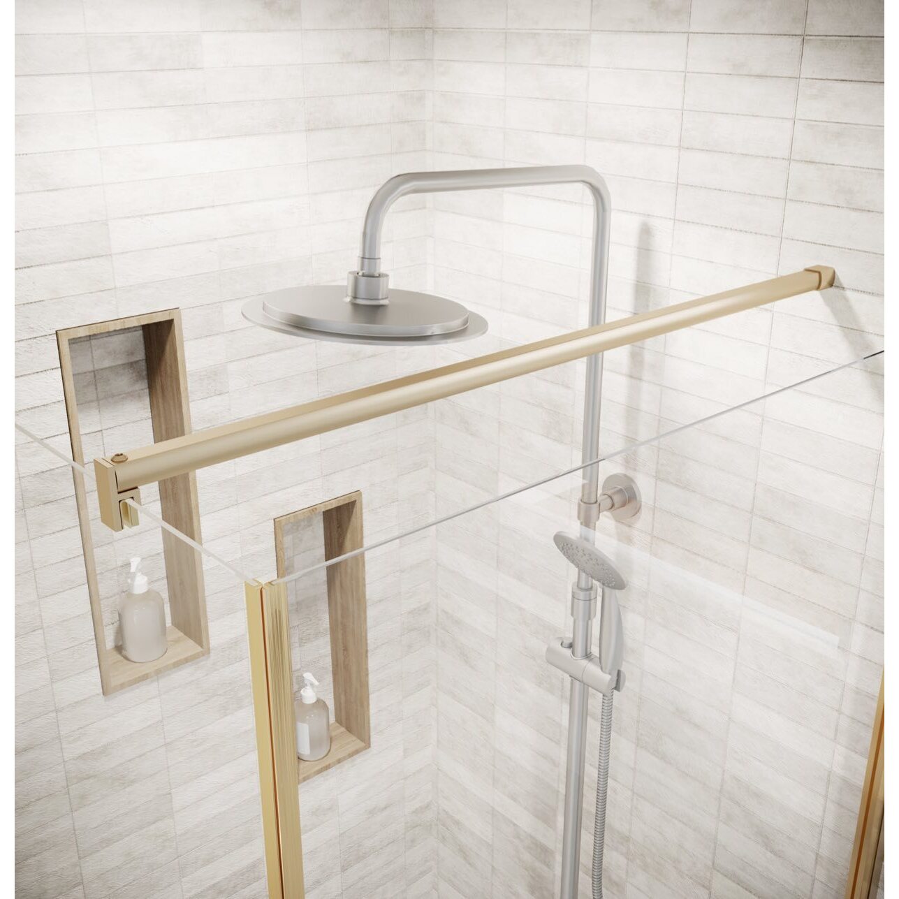 Porte de Douche Pivotante 70x195cm et Retour 80cm - Verre 8mm Anticalcaire - Profil Or Brosse