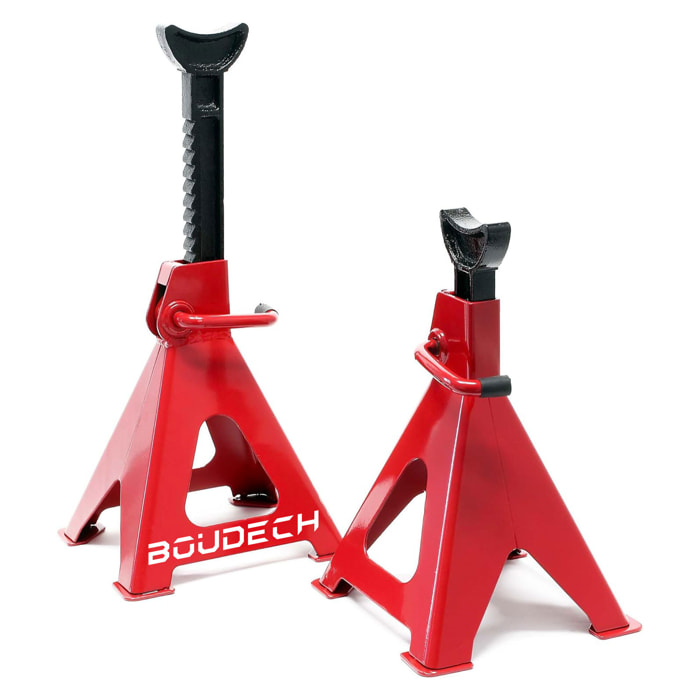 Muscleman - Set 2 Cavalletti per Auto Portata 3000 kg Regolabile in Altezza 28-42 cm Supporto in Acciaio Rosso