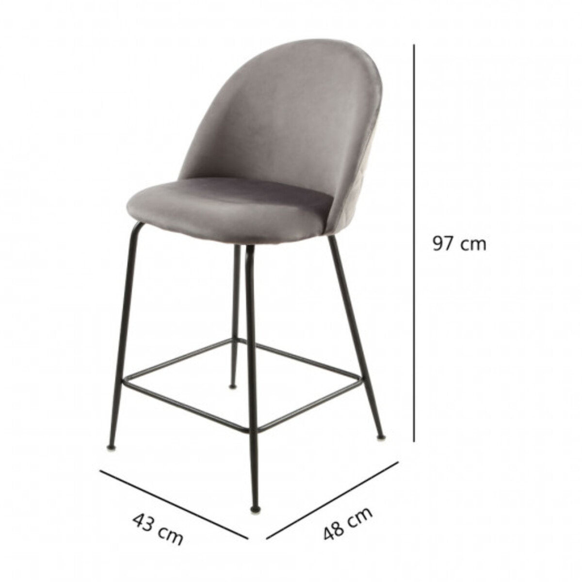 Lot de 2 chaises de bar en velours avec piètement en métal noir - CLEA
