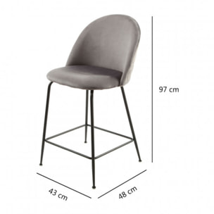 Lot de 2 chaises de bar en velours avec piètement en métal noir - CLEA