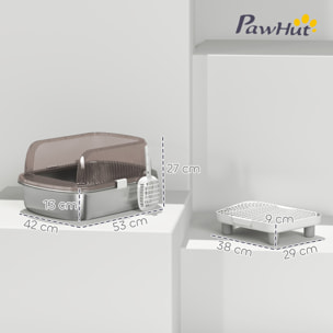 Arenero para Gatos Cubierto Extragrande Caja de Arena Cerrado con Bandeja de Acero Inoxidable Bordes Altos Pala Peldaño Zona para Caída de Arena sin Olor Fácil Limpieza para Gatos Grandes Gris