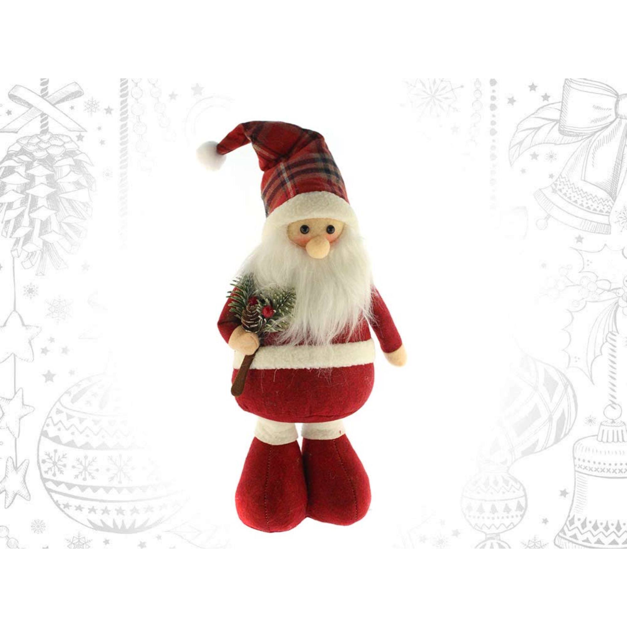 Figura decorativa de santa de pie con diseño vichy rojo h.46cm