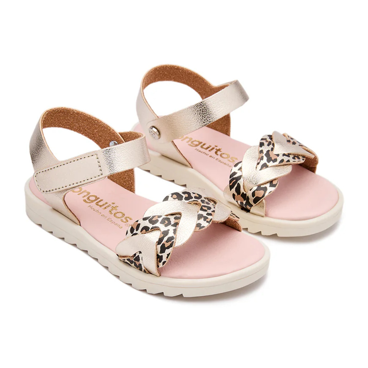 Sandalias Trenzadas con Estampado de Leopardo Dorado