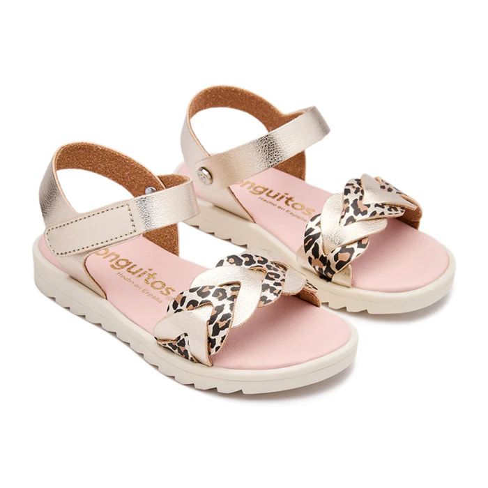 Sandalias Trenzadas con Estampado de Leopardo Dorado