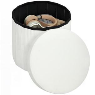 Puff Almacenaje, Banco Almacenaje Plegable, 35 L, 38x38x38 cm, Tapizado en Terciopelo, Baúl de Almacenamiento Redondo, Carga 120 kg, Taburete para Sala de Estar, Dormitorio, Entrada, Crema