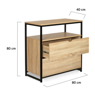 Commode Memphis 2 tiroirs + 1 étagère