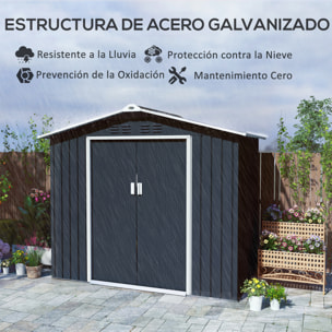 Cobertizo de Jardín 2,42m² con Base de Refuerzo Sin Suelo 213x130x185 cm Caseta de Jardín Exterior con Puertas Correderas Claraboya 4 Ventanas para Almacenamiento de Herramientas Gris Oscuro