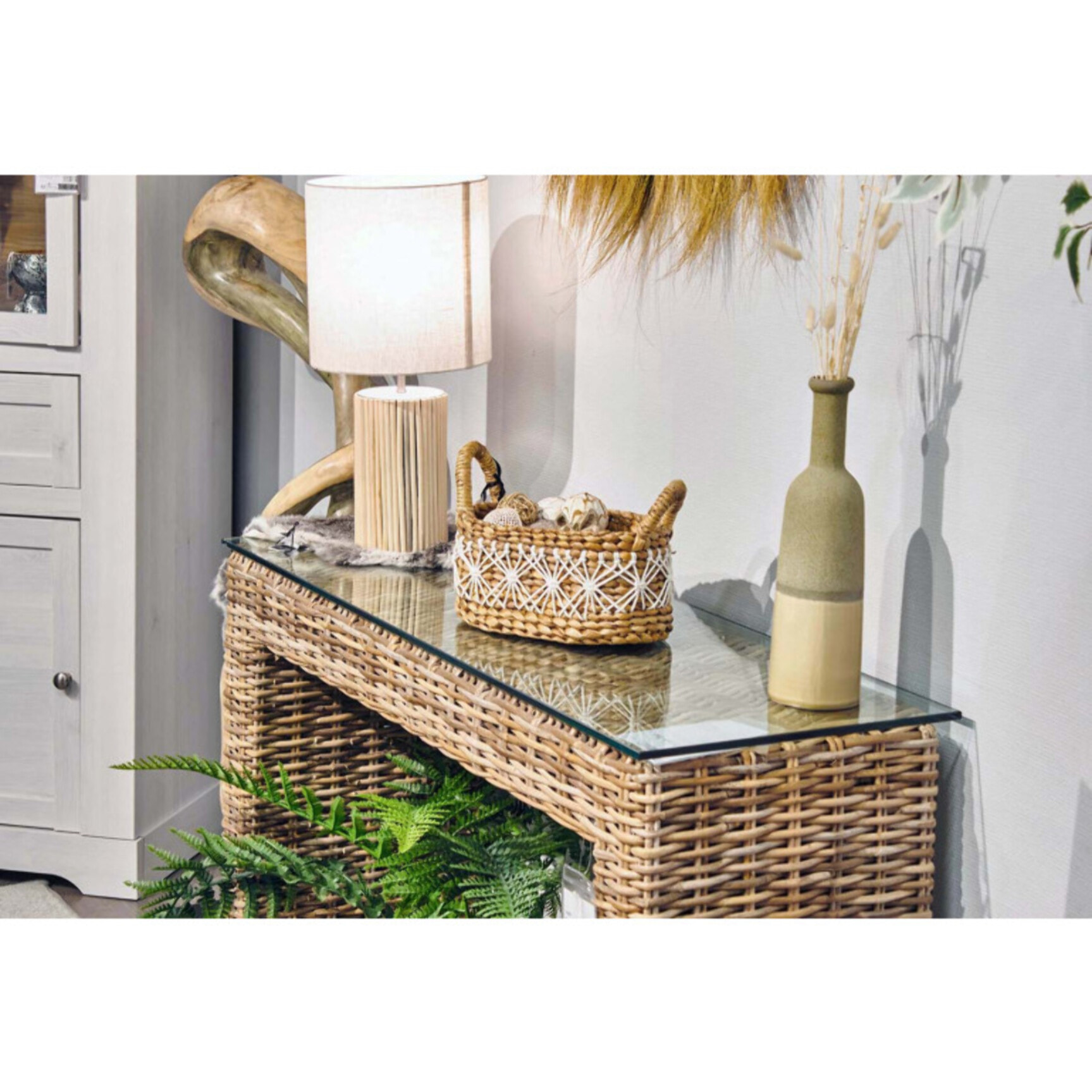 Panier décoratif ovale tressé en jacinthe d’eau avec anses 31 cm - TRICE