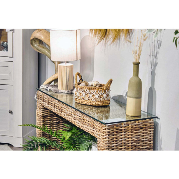 Panier décoratif ovale tressé en jacinthe d’eau avec anses 31 cm - TRICE
