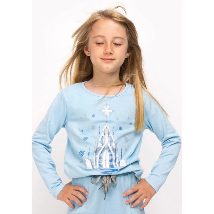 Maglietta a maniche lunghe da bambina in azzurro cielo