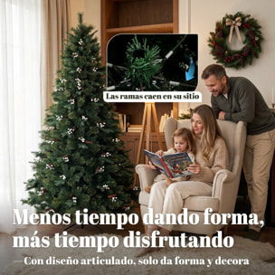 HOMCOM Árbol de Navidad 220 cm, Árbol de Navidad Artificial con 1116 Ramas y Base Metálica Plegable, Frondoso, Montaje Rápido, Sistema con Bisagras, Decoración Navideña para Salón, Interior, Verde