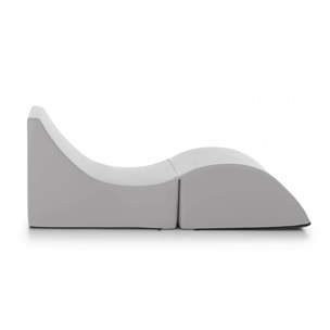 Letto pieghevole Andreina, Pouf trasformabile in letto singolo, 100% Made in Italy, Pouf trasformabile in una chaise longue in ecopelle, Cm 130x50h50, Bianco