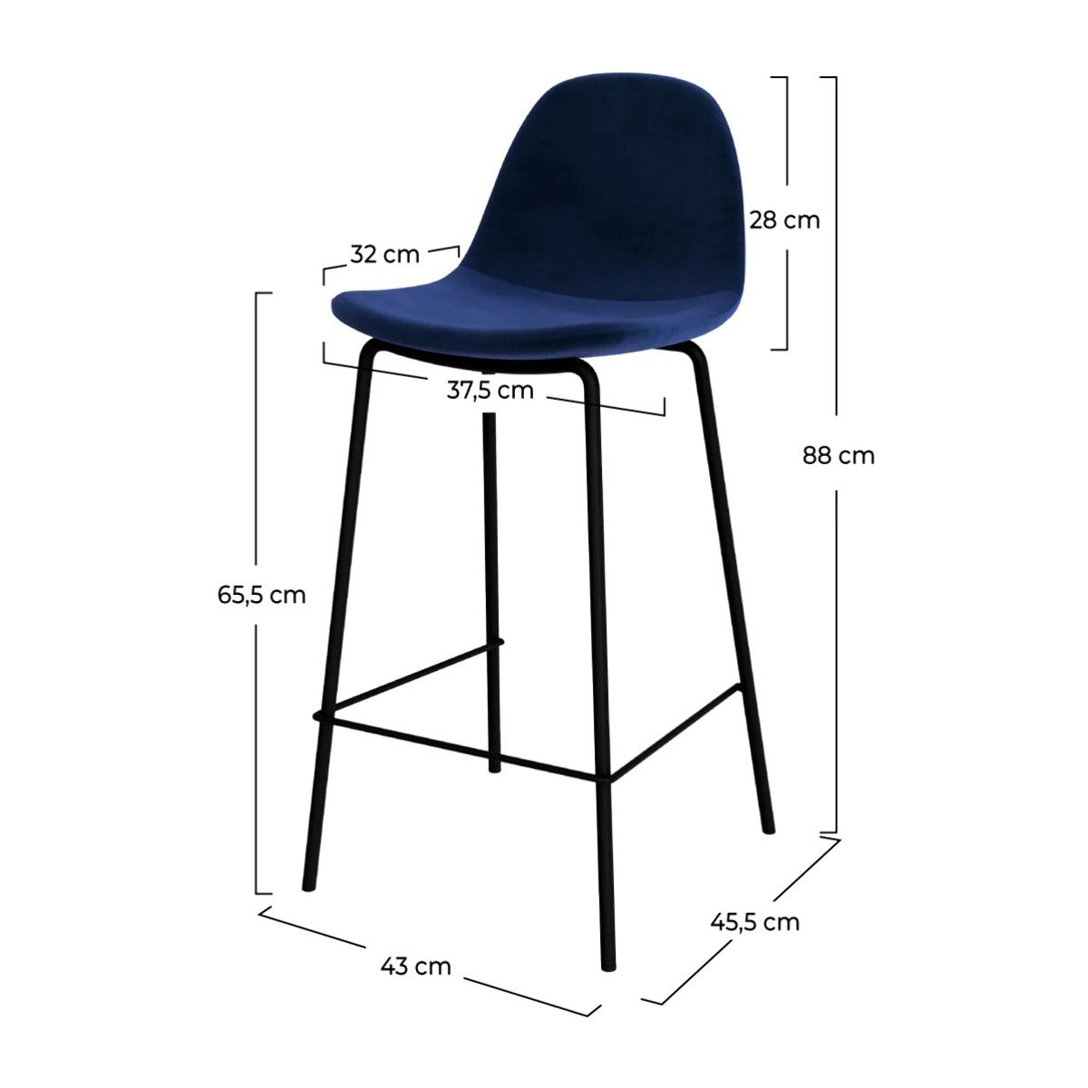 Lot de 2 chaises pour îlot central 65 cm en velours bleu foncé - Henrik