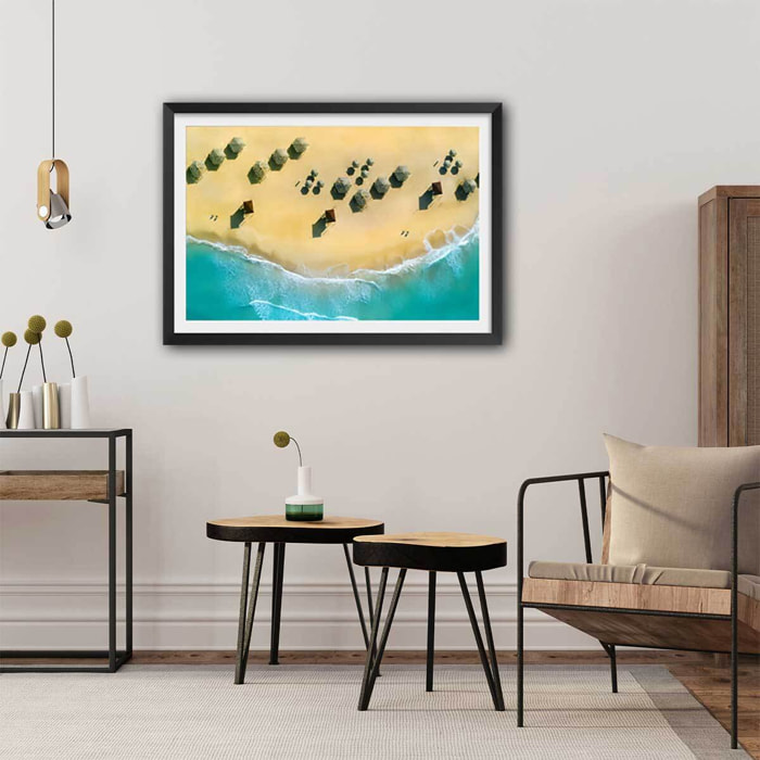 Poster paillote du pacifique Affiche + cadre en bois - Noir