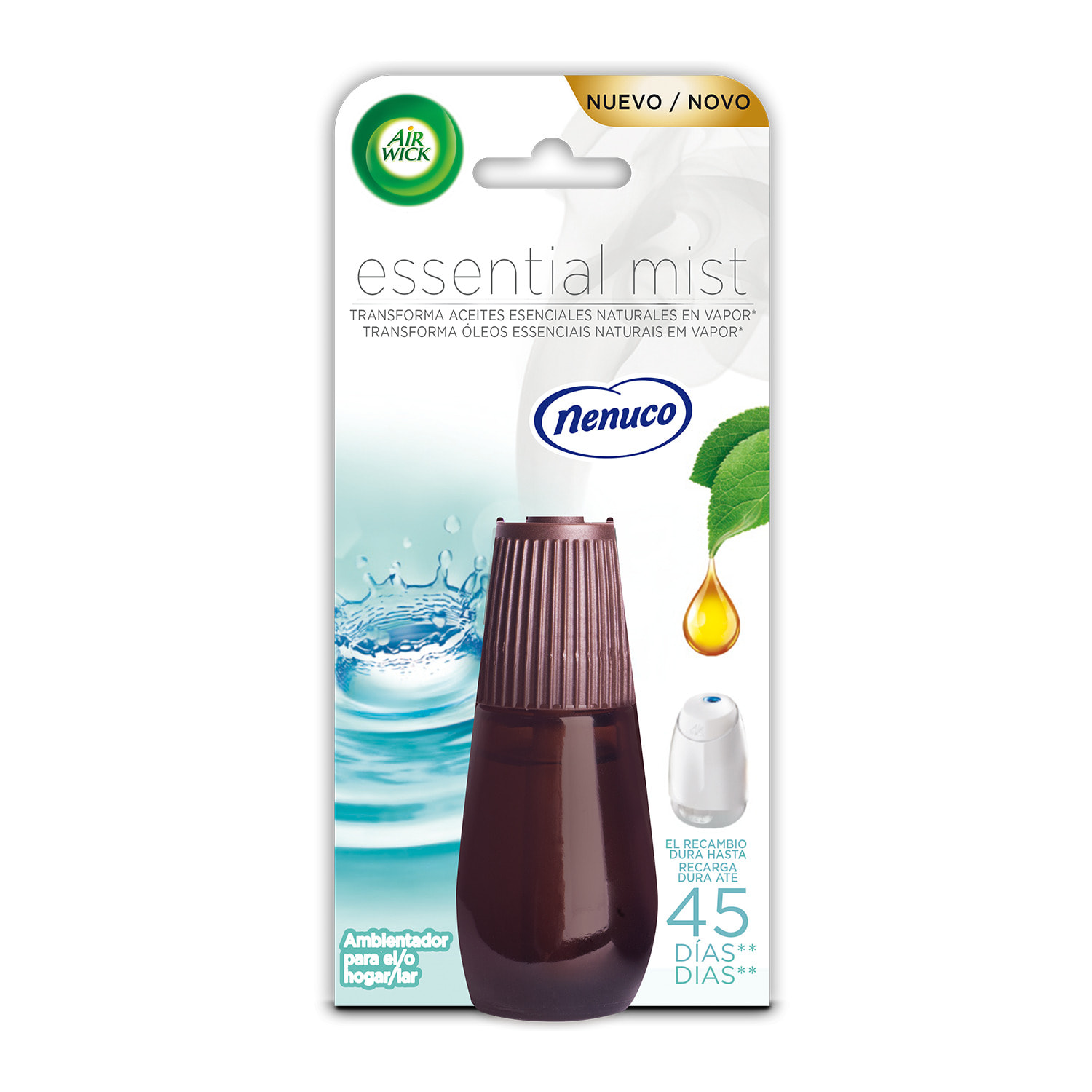 Air Wick Essential Mist - Ambientador difusor aceites esenciales para casa con aroma a Nenuco - Recambio