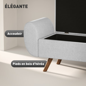 Banc coffre design - banquette avec rangement - dim. 132 x 42 x 50 cm - piètement bois tissu gris clair
