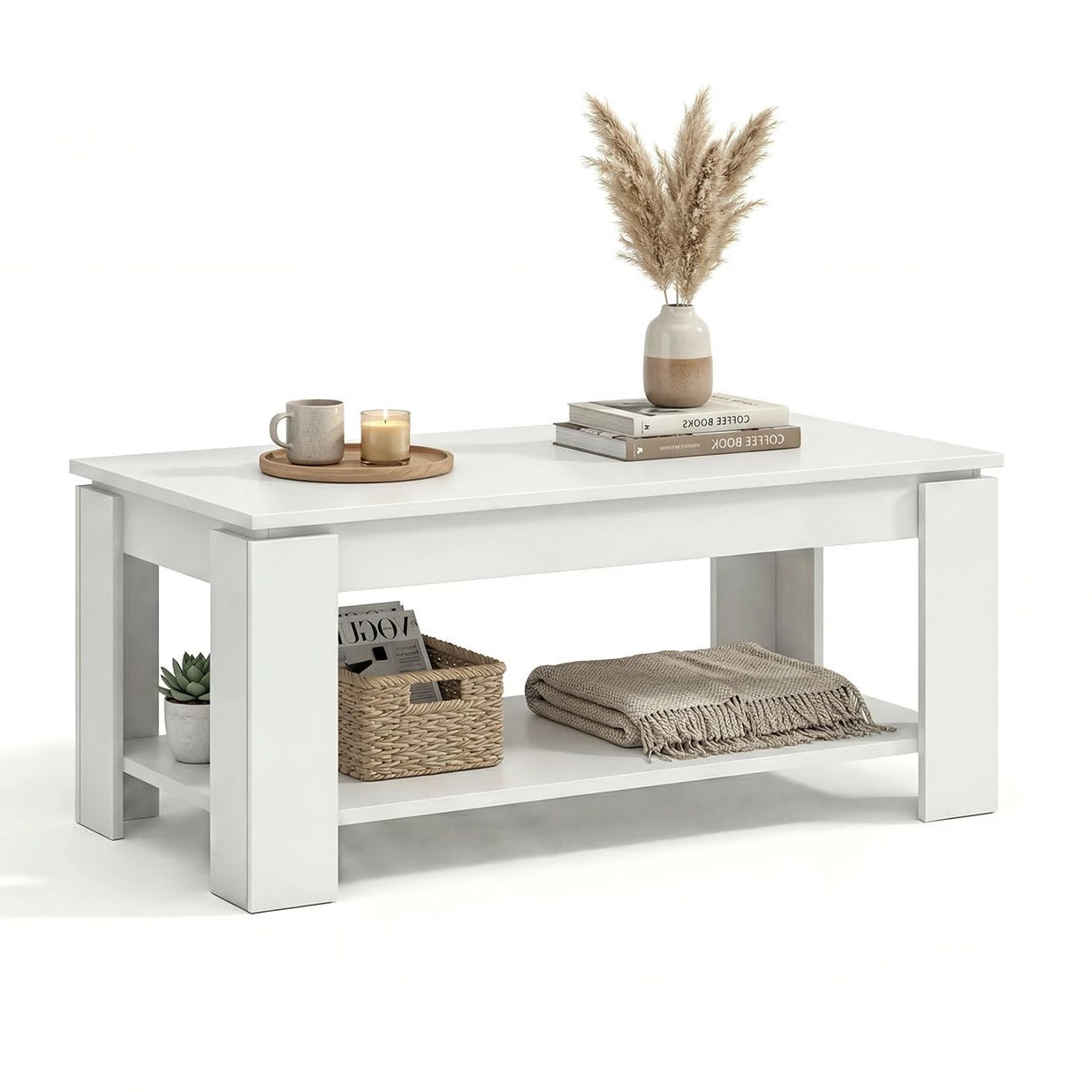 Mesa de centro elevable con almacenaje en blanco mate 102x43-54 cm Lya Blanco Artik (Blanco Mate)