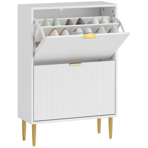 Zapatero Estrecho con 2 Puertas Acanaladas Zapatero Entrada Recibidor con Estantes Ajustables para 12 Pares de Zapatos 60x24x91,5 cm Blanco