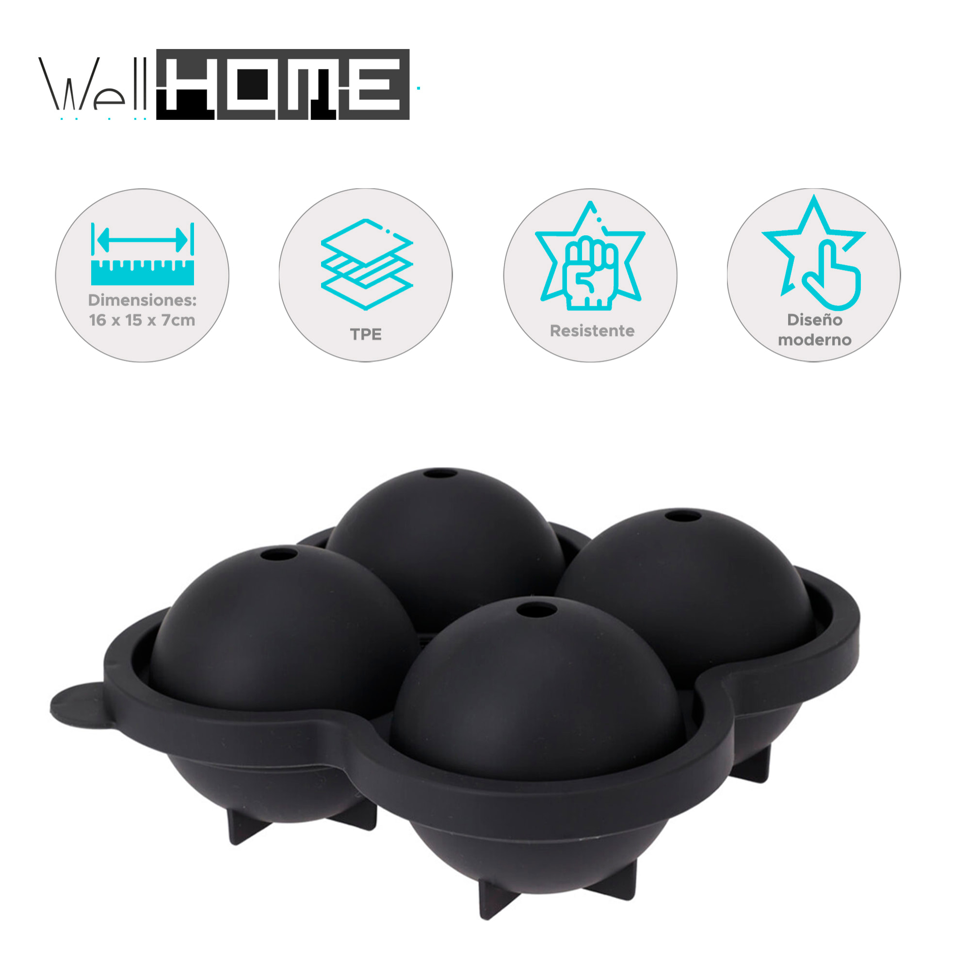 Bandeja para hacer bolas de hielo 4 bolas de tpe gris 16x15x7cm