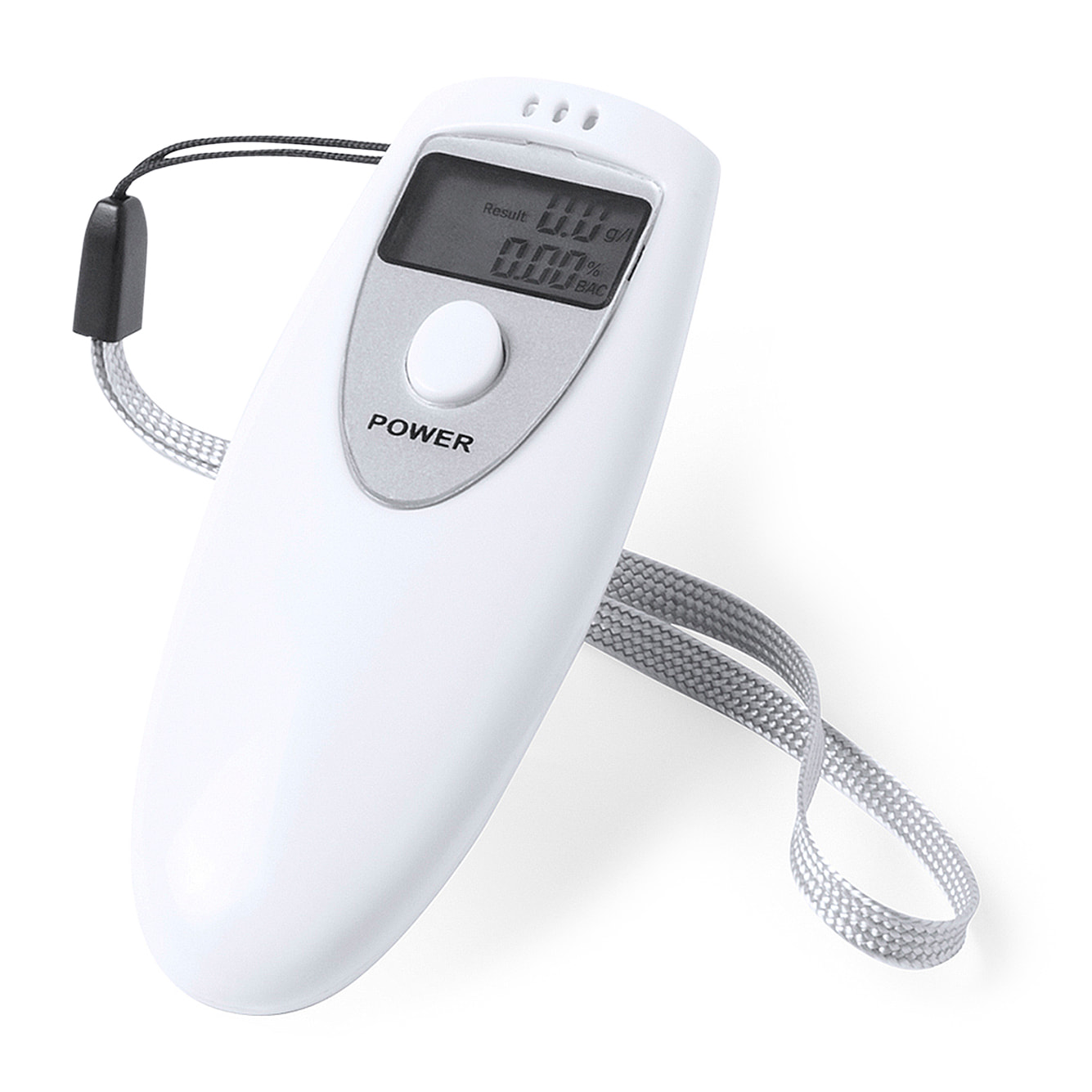 Etilometro tascabile Gamp con schermo LCD, misurazione tramite espirazione e cintura di trasporto, compatto e facile da usare.