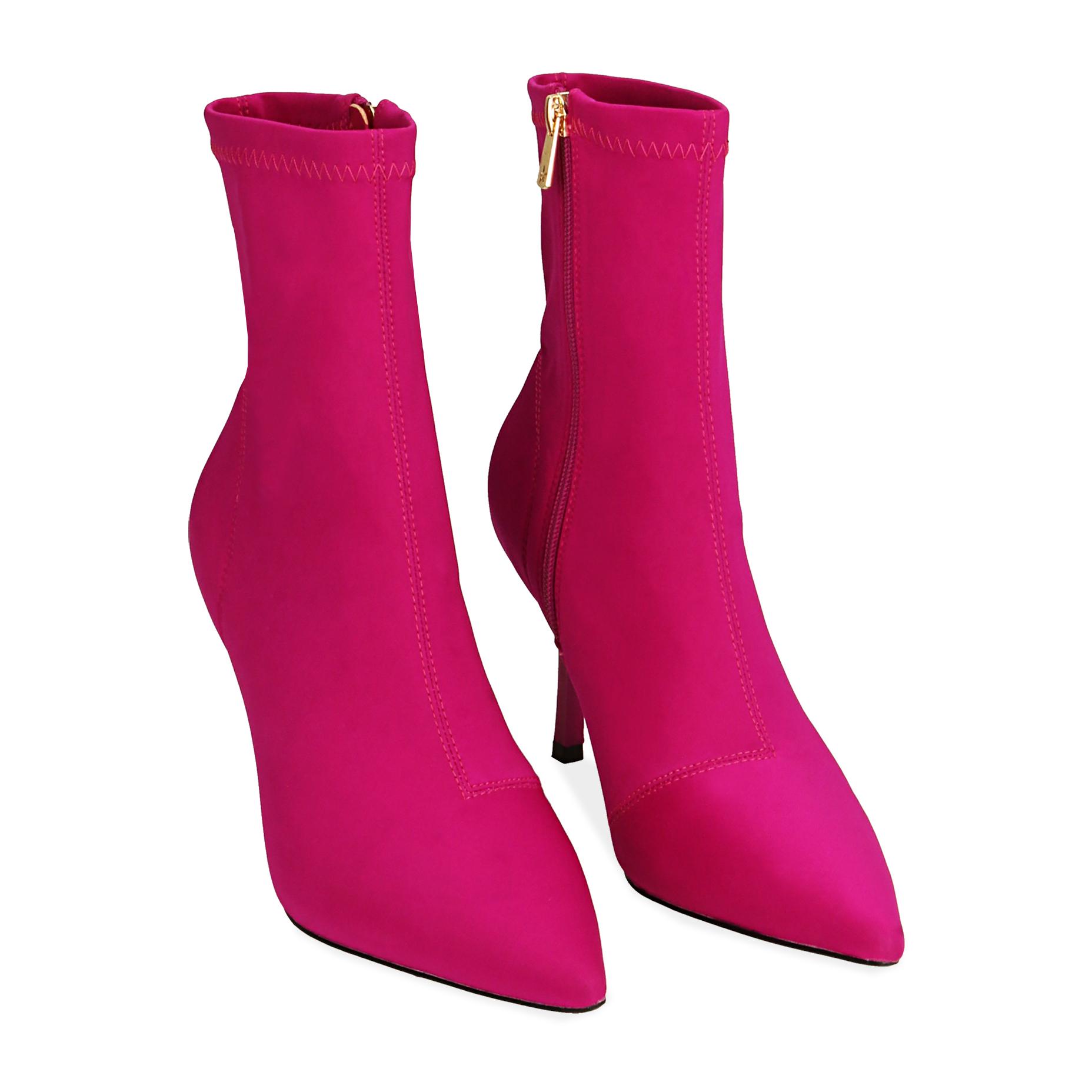 Ankle boots fucsia in lycra, tacco 8,5 cm