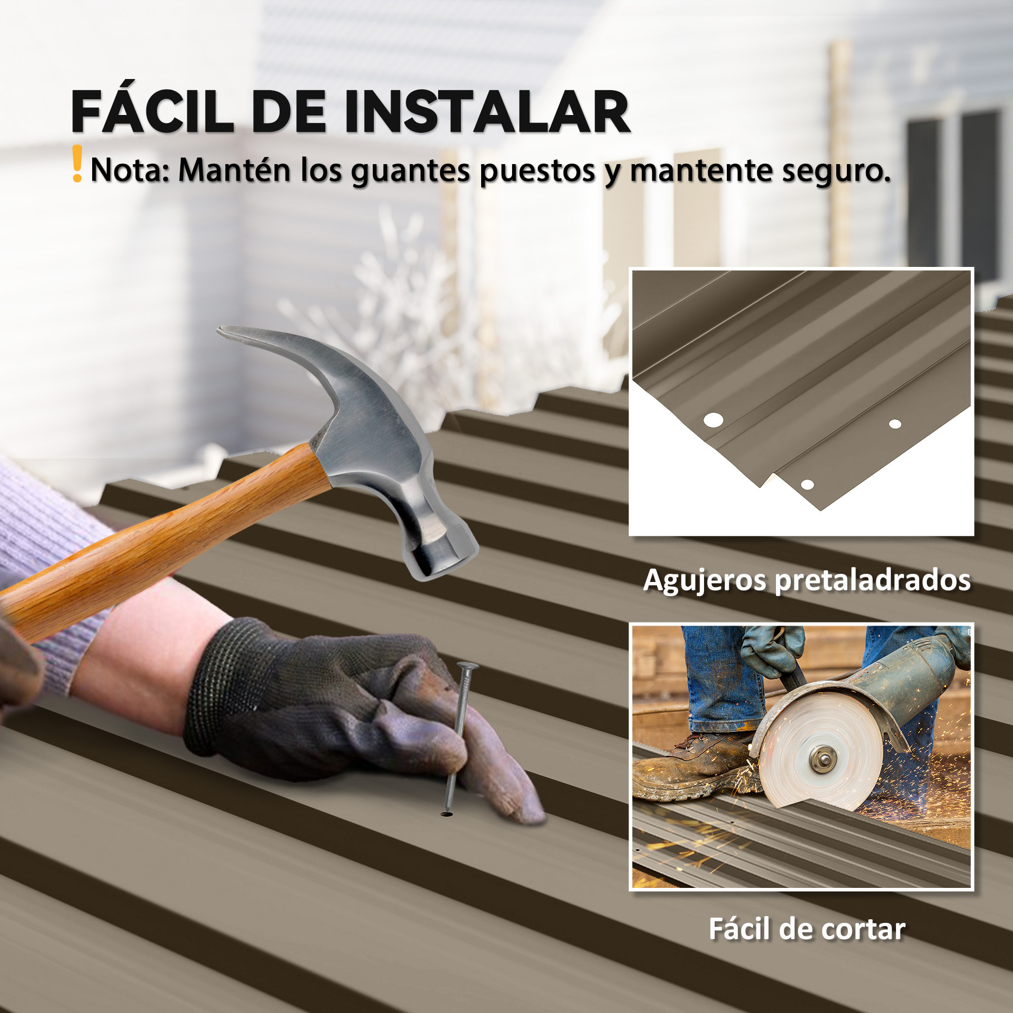 12x Paneles para Tejado de Acero Galvanizado, Chapas Perfiladas de Techo 7m², para Caseta de Herramientas, Cobertizo, Garaje, Exterior, 129x45cm, Marrón