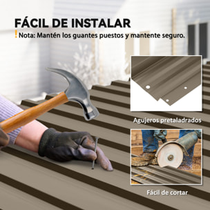 12x Paneles para Tejado de Acero Galvanizado, Chapas Perfiladas de Techo 7m², para Caseta de Herramientas, Cobertizo, Garaje, Exterior, 129x45cm, Marrón