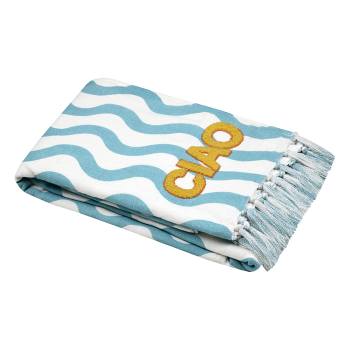 Plaid fouta motif vague 'COOL' - Bleu