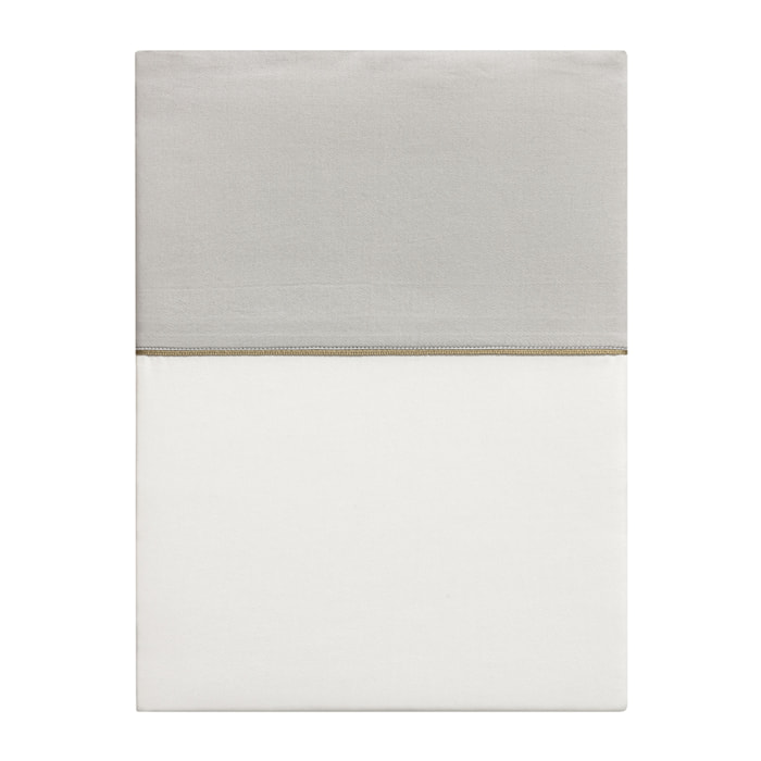 Drap plat uni en satin de coton bio, NOBEL, Gris Argent