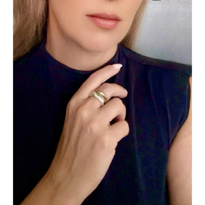 Pareja de anillos Aguas mixtas plata 10µ y chapado dorado