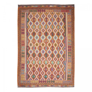 Tapis kilim géométrique, tissé plat authentique, laine, VUVU