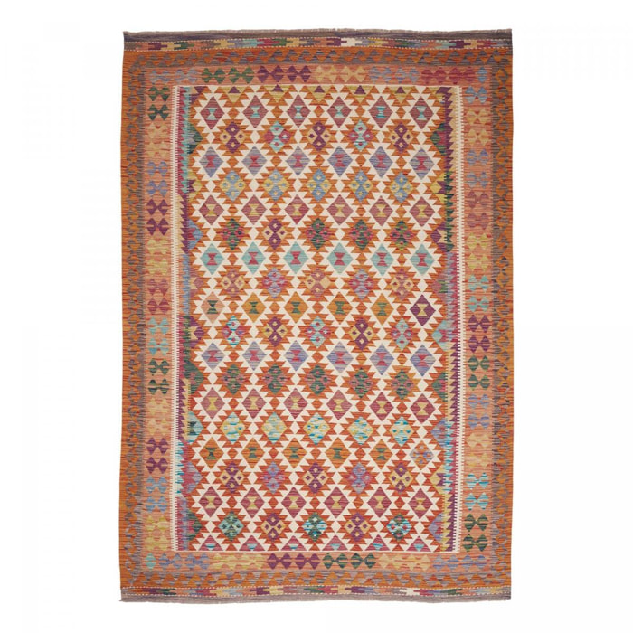 Tapis kilim géométrique, tissé plat authentique, laine, VUVU