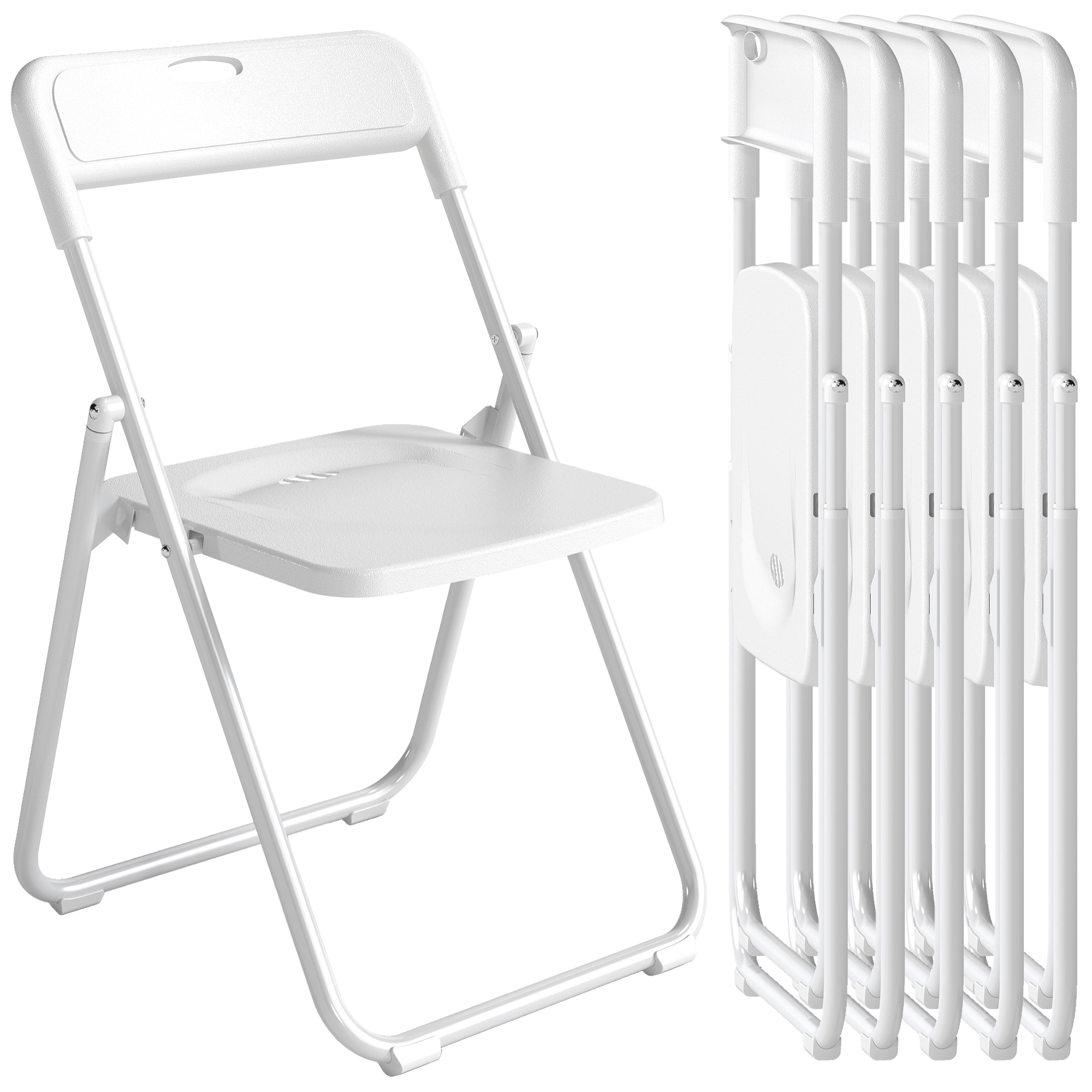 Lot de 6 chaises pliantes grand confort assise concave dossier incurvé fente poignée acier PP blanc