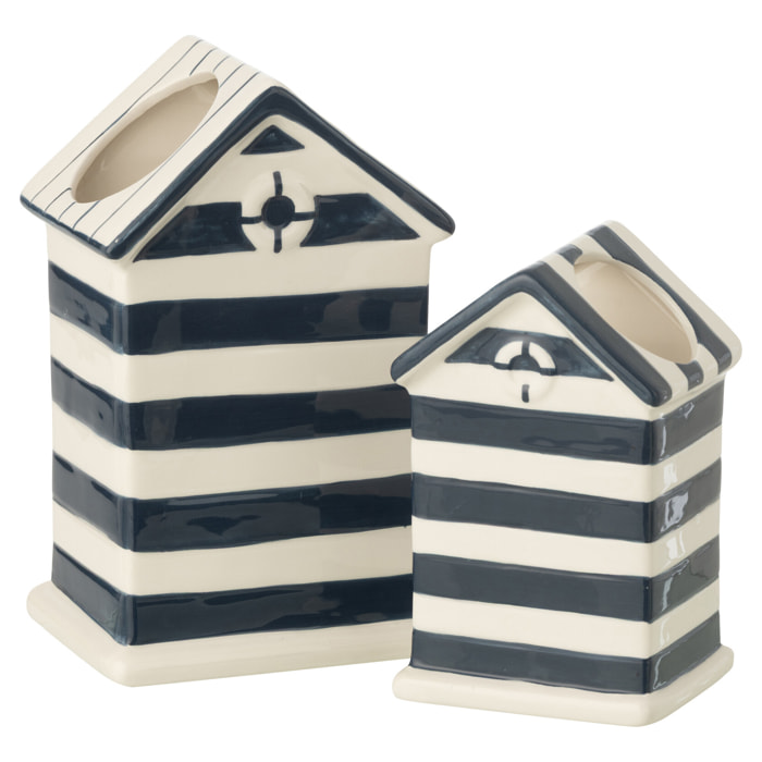 J-Line Cache-Pot Beach House - porcelaine - bleu/blanc - large
