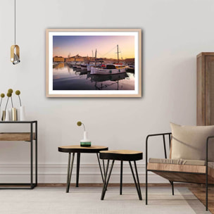 Affiche marseille , le vieux port Affiche + cadre en bois - Chêne