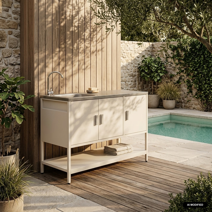 Module de cuisine extérieure acier avec évier L120cm NAXOS