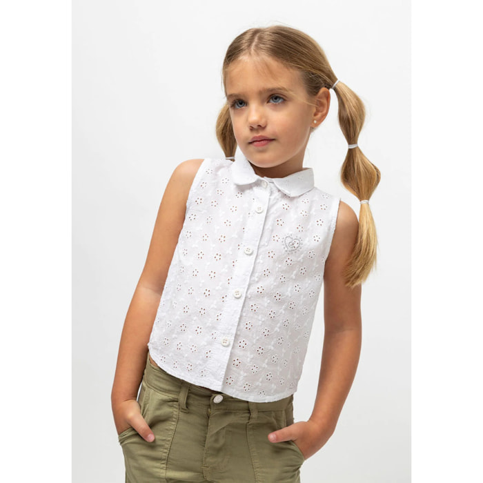 Camisa de Niña Troquelada Blanco