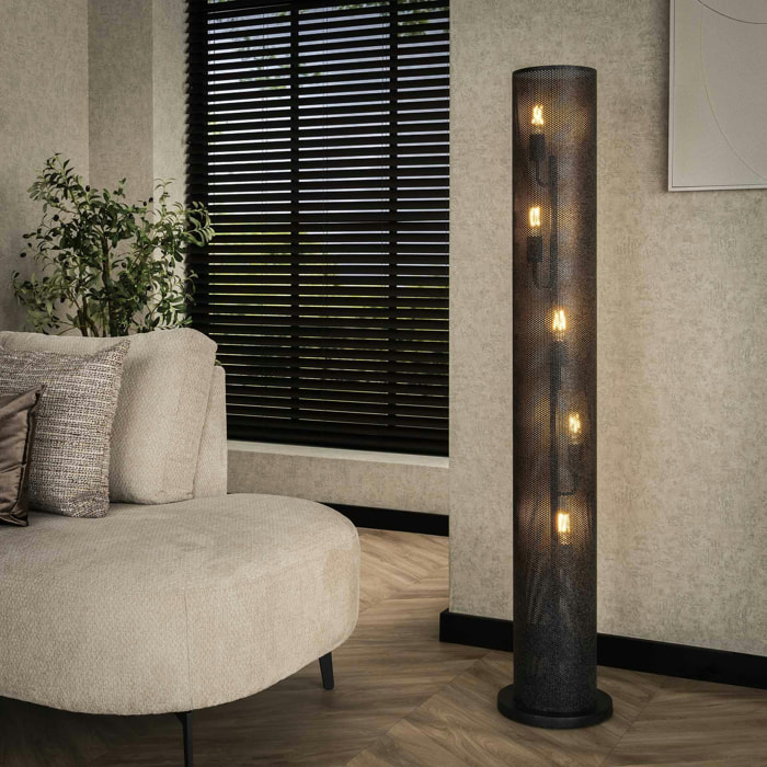 Lampadaire en métal noir perforé RALF