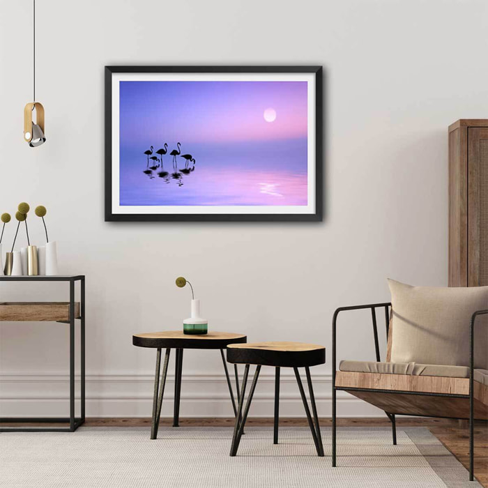 Affiche animaux Morning Flamingo Affiche sous cadre noir