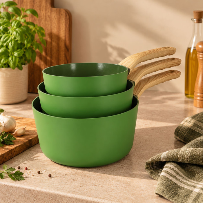 Lot de 3 casseroles revêtement céramique olive - tous feux KAKI