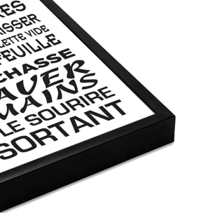 Affiche encadrée règles des toilettes typographie noire et blanche Affiche + cadre en métal - Noir
