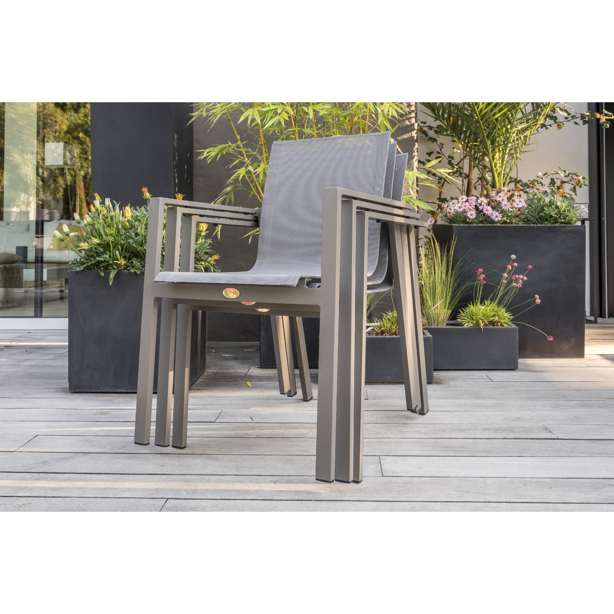 ZAHARA - Lot de 2 fauteuils de jardin en aluminium et toile plastifiée taupe