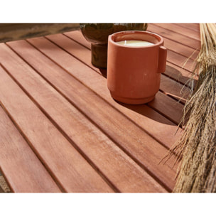 Yulara - salon de jardin en bois et métal - 5 places - coussins gris - Noir / Bois / Beige