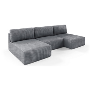 ELIOR - Canapé panoramique convertible 5 places en côtelé gris