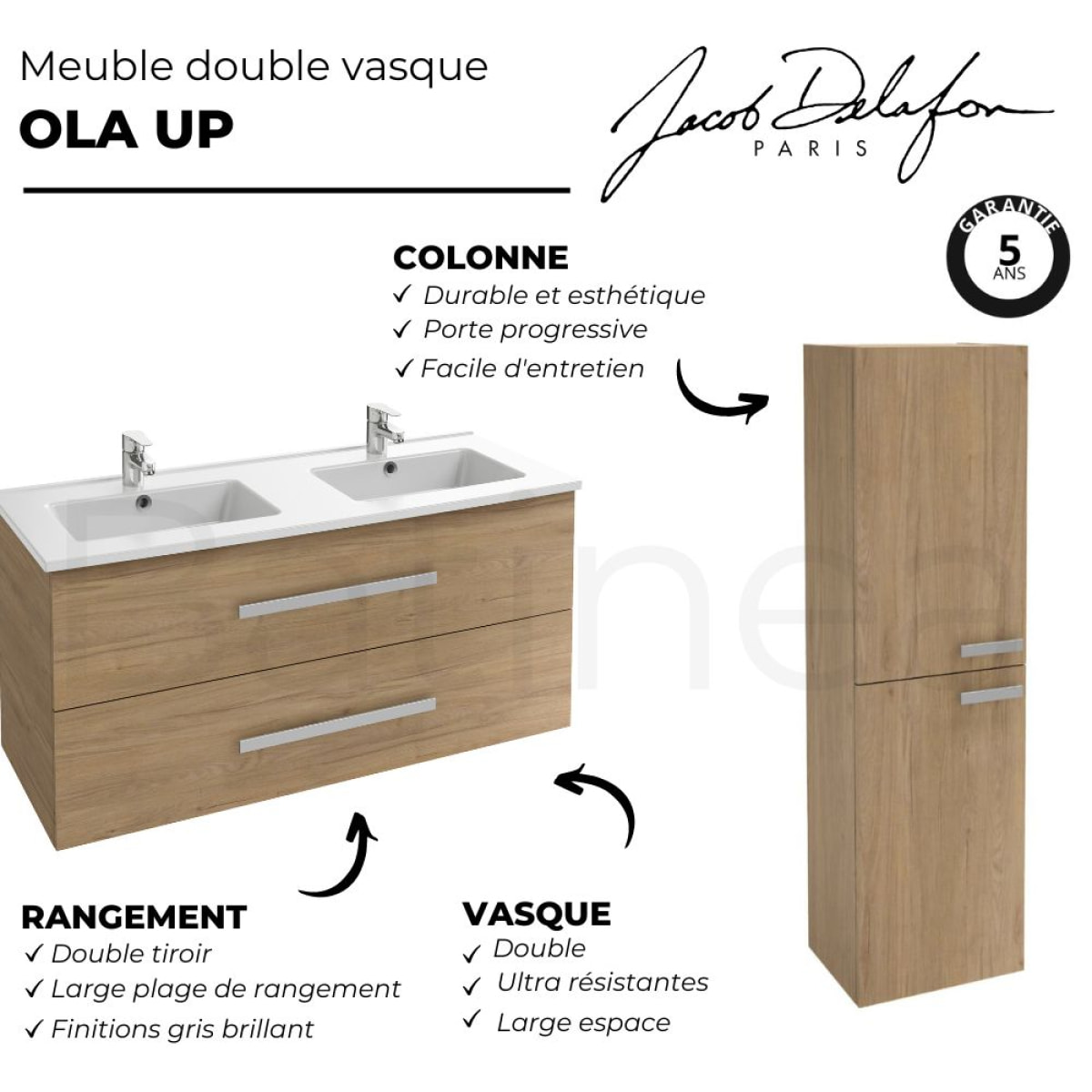 Meuble double vasque 120 cm Ola up + colonne de salle de bain blanc