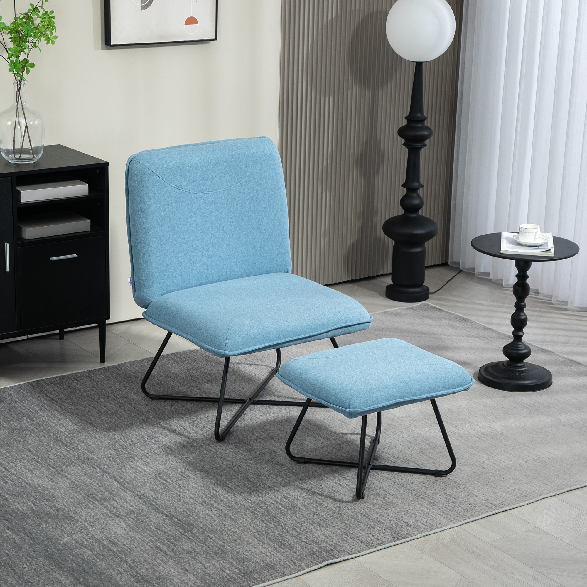 Sillón de Salón con Otomana Sillón de Relax sin Brazos Sillón para Lectura con Patas de Acero en Forma de Cruz para Sala de Estar Dormitorio