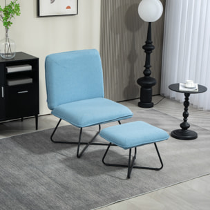 Sillón de Salón con Otomana Sillón de Relax sin Brazos Sillón para Lectura con Patas de Acero en Forma de Cruz para Sala de Estar Dormitorio