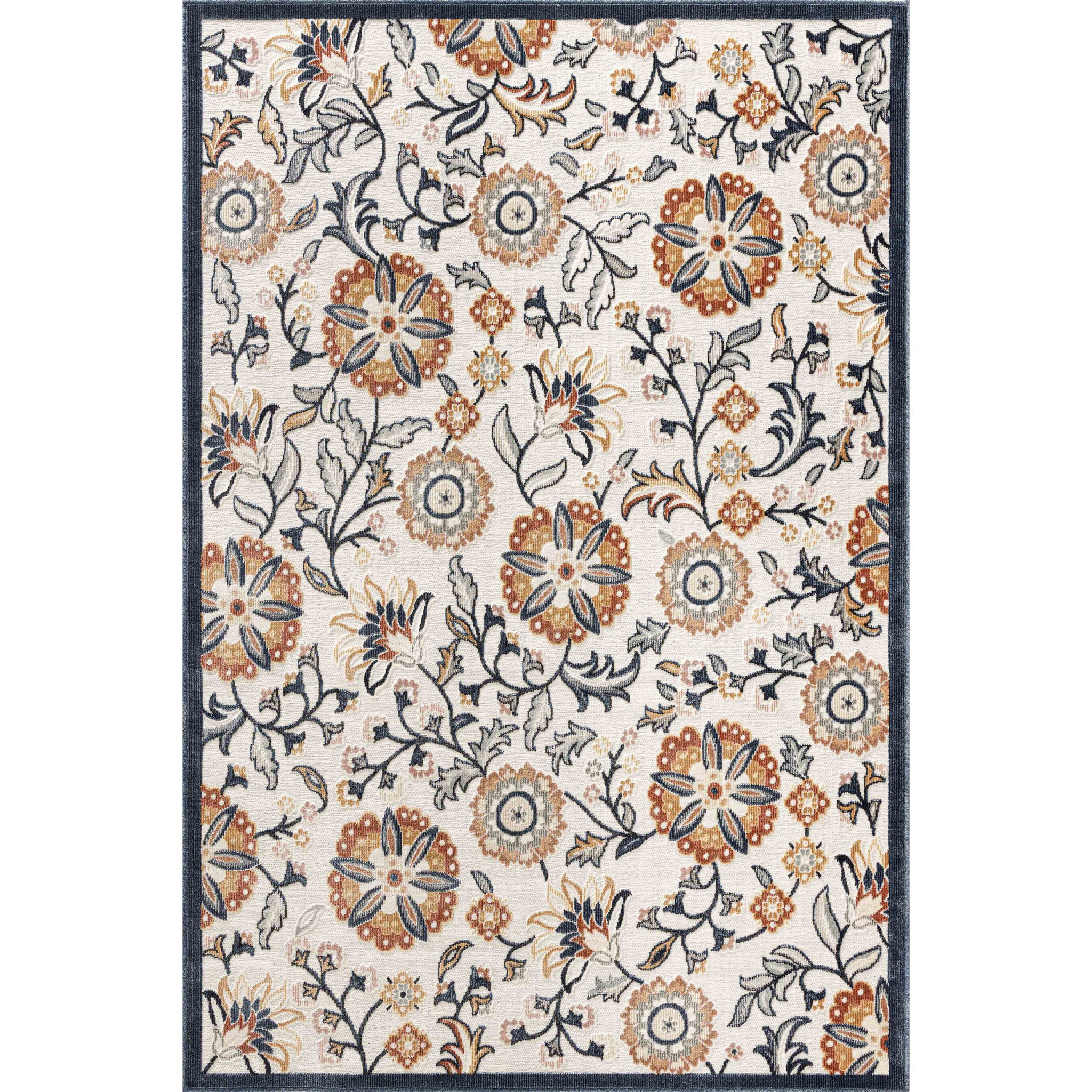 GARDEN - Tapis d'intérieur / extérieur à motif floral blanc, bleu, rouge, noir, gris, beige